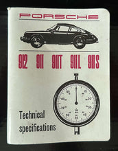 Load image into Gallery viewer, Porsche Technical Specifications Booklet 1967 with vintage car illustration and speedometer.