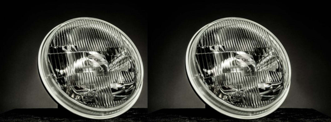 Koito H4 Headlight Upgrade Kit pair with clear lenses for enhanced road illumination.
