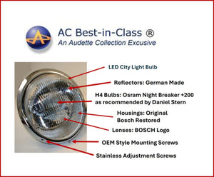 AC Premium BOSCH Logo H4 Headlights with original Bosch restoration and enhanced illumination.