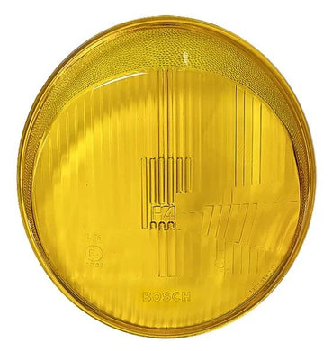 BOSCH H4 LHD headlight lens in amber color, with authentic Bosch markings.