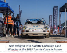 Load image into Gallery viewer, Vintage Porsche equipped with Audette Collection Cibié Bi-Iodes at 2023 Tour de Corse.