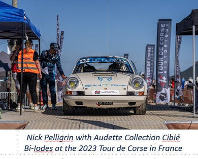 Vintage Porsche equipped with Audette Collection Cibié Bi-Iodes at 2023 Tour de Corse.
