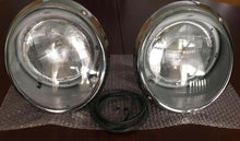 Load image into Gallery viewer, Concours Restoration of original 911 SWB HELLA sealed beam headlights with chrome trim rings and wiring cables.