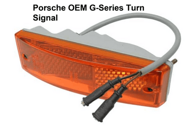 Porsche G-Series 911 turn signal, amber lens, EuroLens reproduction, 1974-1989.