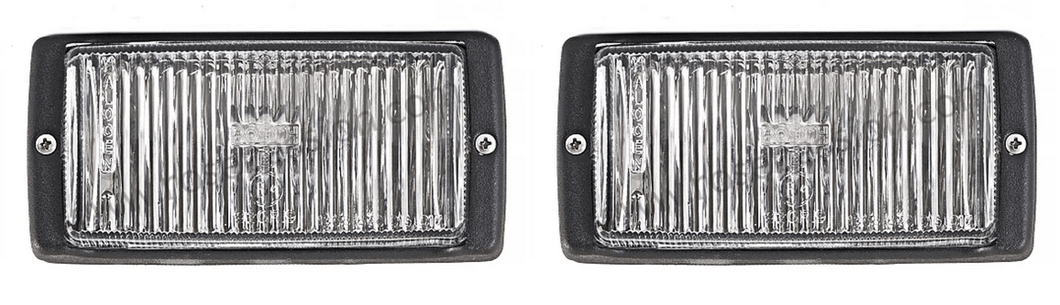 Porsche Bosch 911 fog lights for 1974-1983 models, black with genuine BOSCH lenses.