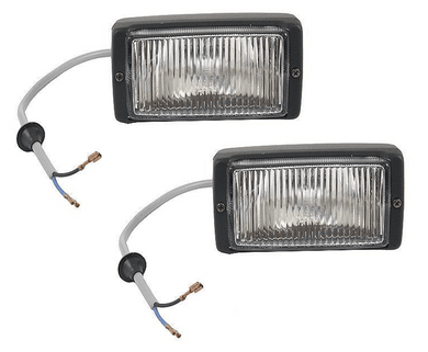 Fog lights for Porsche 911/930, 1974-1983, black assembly, reproduction quality.