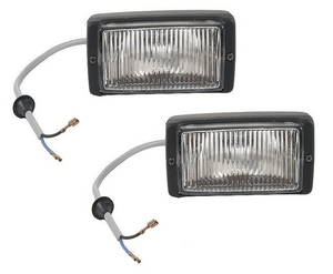 Fog lights for Porsche 911/930, 1974-1983, black assembly, reproduction quality.